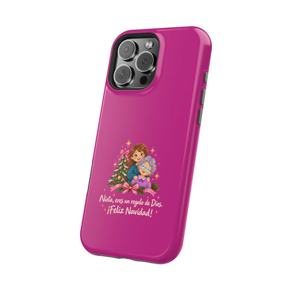 Magenta Christmas Grandma Phone Case — "Abuela, eres un regalo de Dios. ¡Feliz Navidad!" Magnetic Impact-Resistant