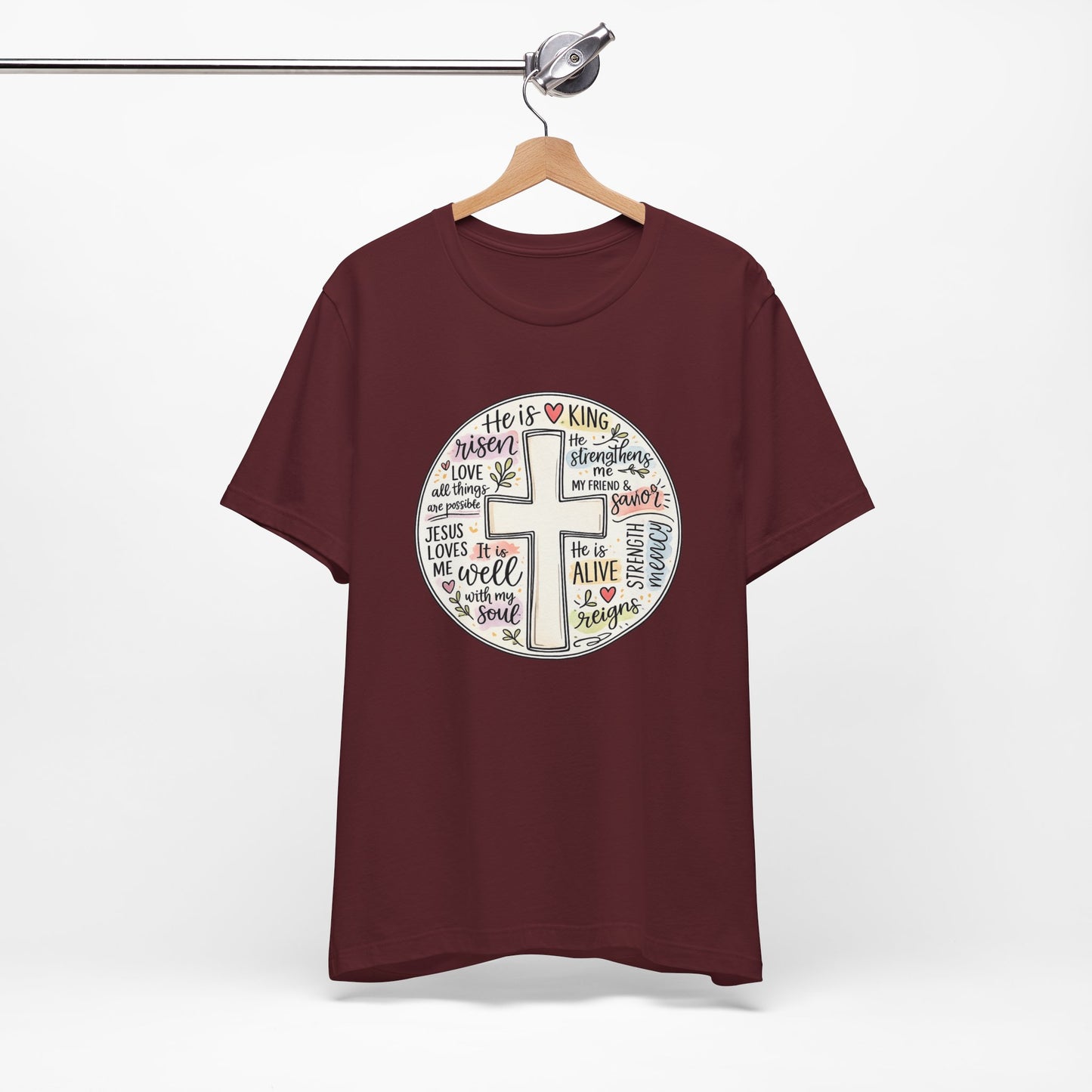 Christian Cross Faith T-Shirt — He Is Risen Inspirational Graphic Tee