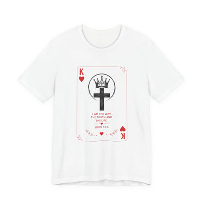 King of Hearts Christian T-Shirt — John 14:6 Cross & Crown Playing Card Design