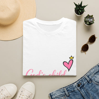 God's Child T-Shirt — Pink Heart Christian Faith Tee