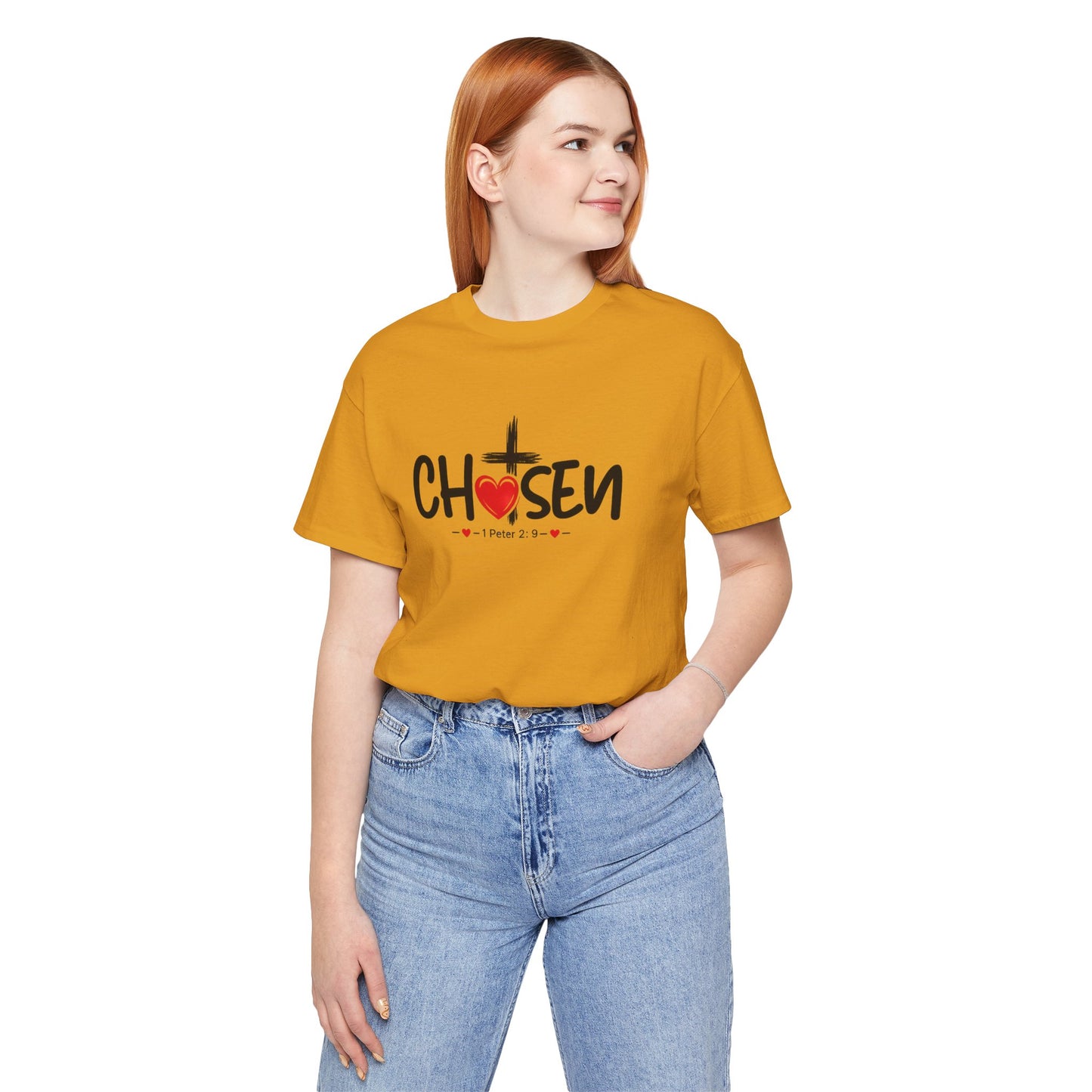 Chosen Cross Heart T-Shirt — Christian Faith Tee (1 Peter 2)