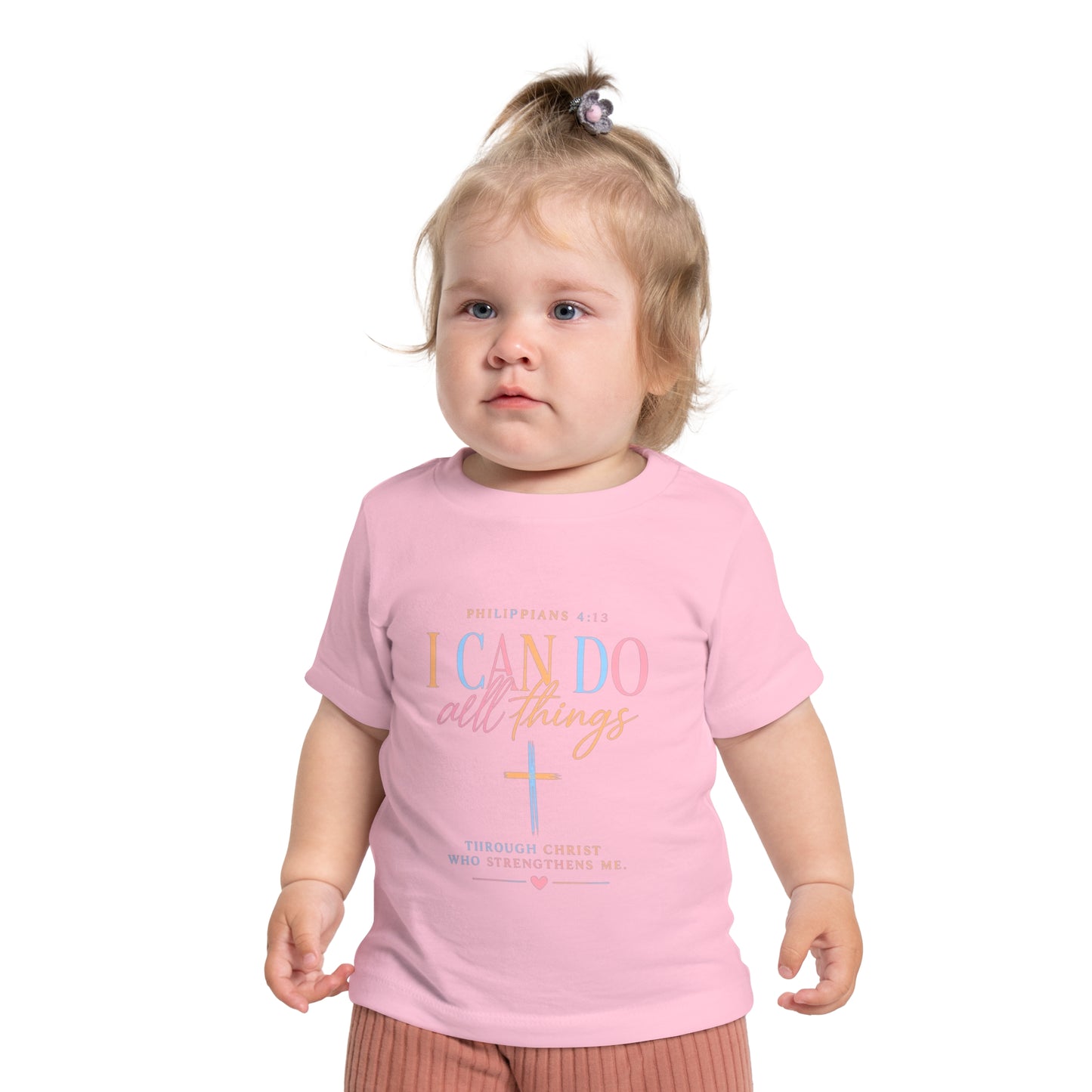 Christian Baby T-Shirt – "I Can Do All Things" Philippians 4:13 Pastel Cross