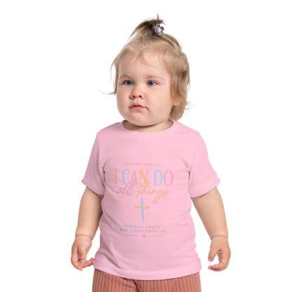 Christian Baby T-Shirt – "I Can Do All Things" Philippians 4:13 Pastel Cross