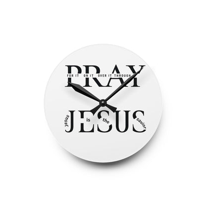 Acrylic Wall Clock — “Pray: Jesus is the Focus” Religious Home Decor