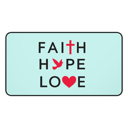 Faith Hope Love Desk Mat — Christian Inspirational Mousepad with Cross, Dove & Heart