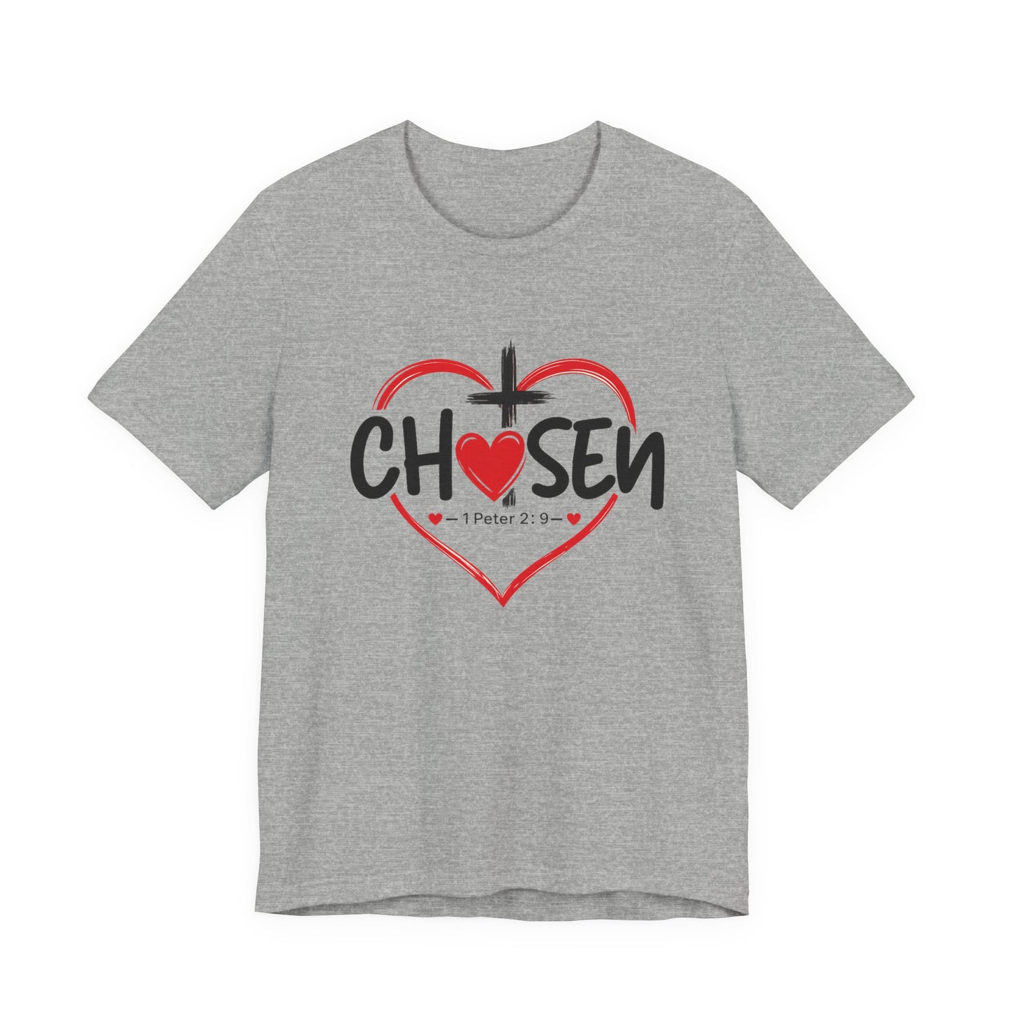 Chosen Heart Christian T-Shirt — "Chosen" with Cross & 1 Peter 2:9 Faith Tee