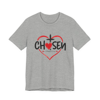 Chosen Heart Christian T-Shirt — "Chosen" with Cross & 1 Peter 2:9 Faith Tee