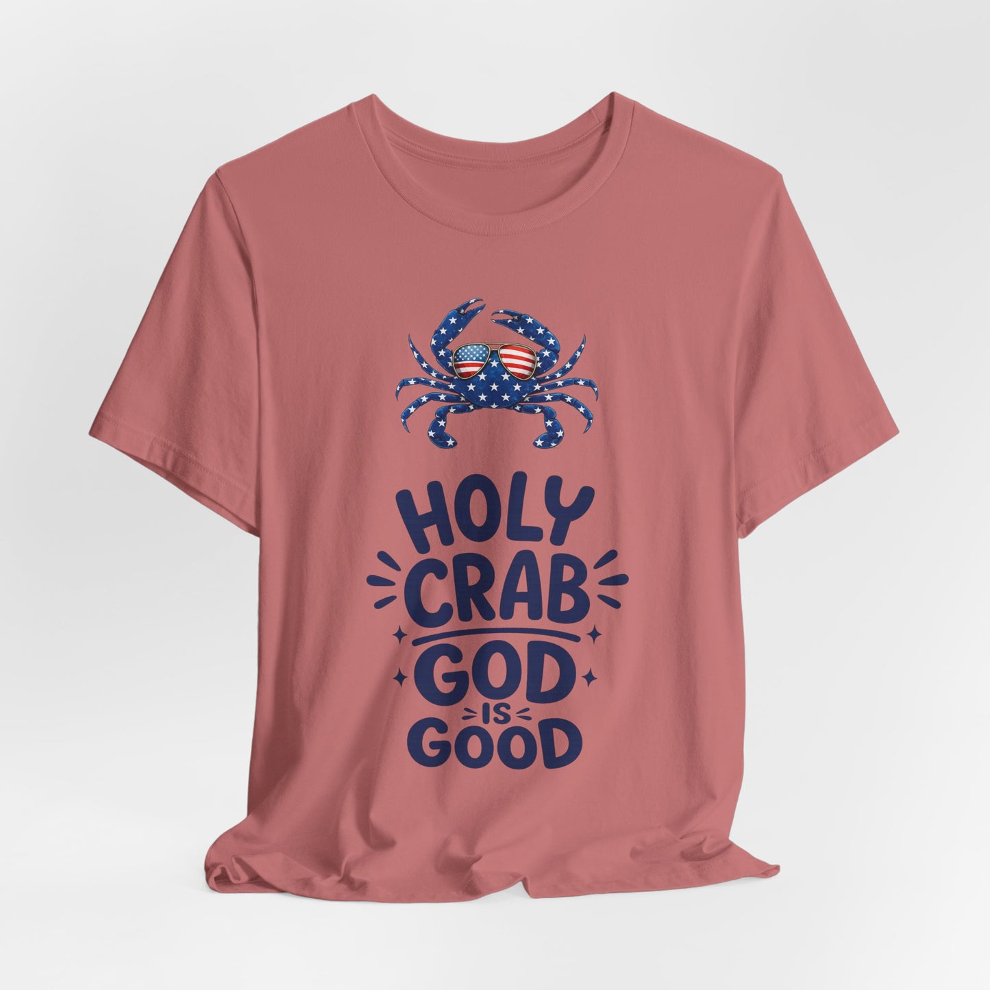 Holy Crab God Is Good T-Shirt — Patriotic Blue Crab Graphic Tee