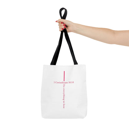 Christian Tote Bag — I Corinthians 16:14 'Do Everything in Love' Cross Design