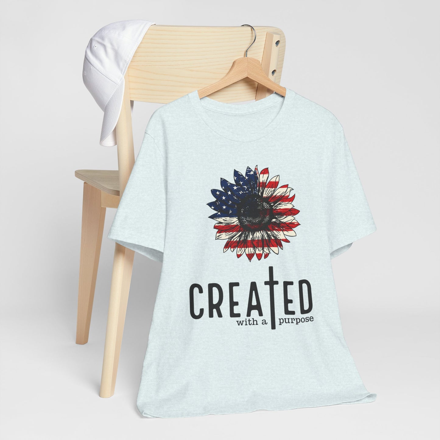 Created With A Purpose American Flag Sunflower T-Shirt