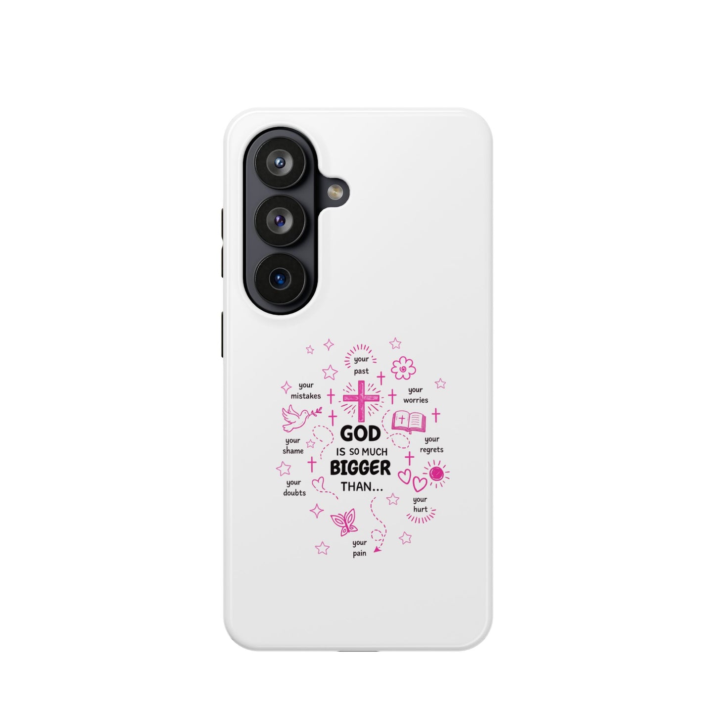 Christian Phone Case — "God Is So Much Bigger Than..." Pink Faith Protective Magnetic Case