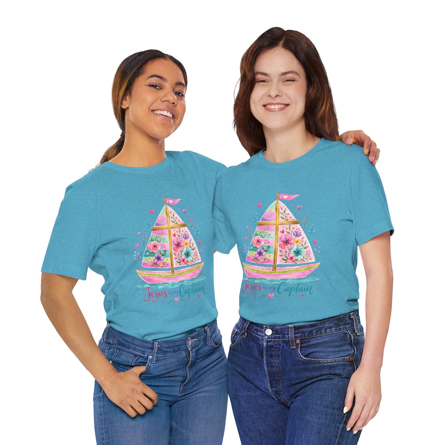 Jesus Is My Captain Floral Sailboat T-Shirt