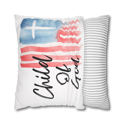Child of God Patriotic Flag Pillowcase — Square Decorative Throw Pillow