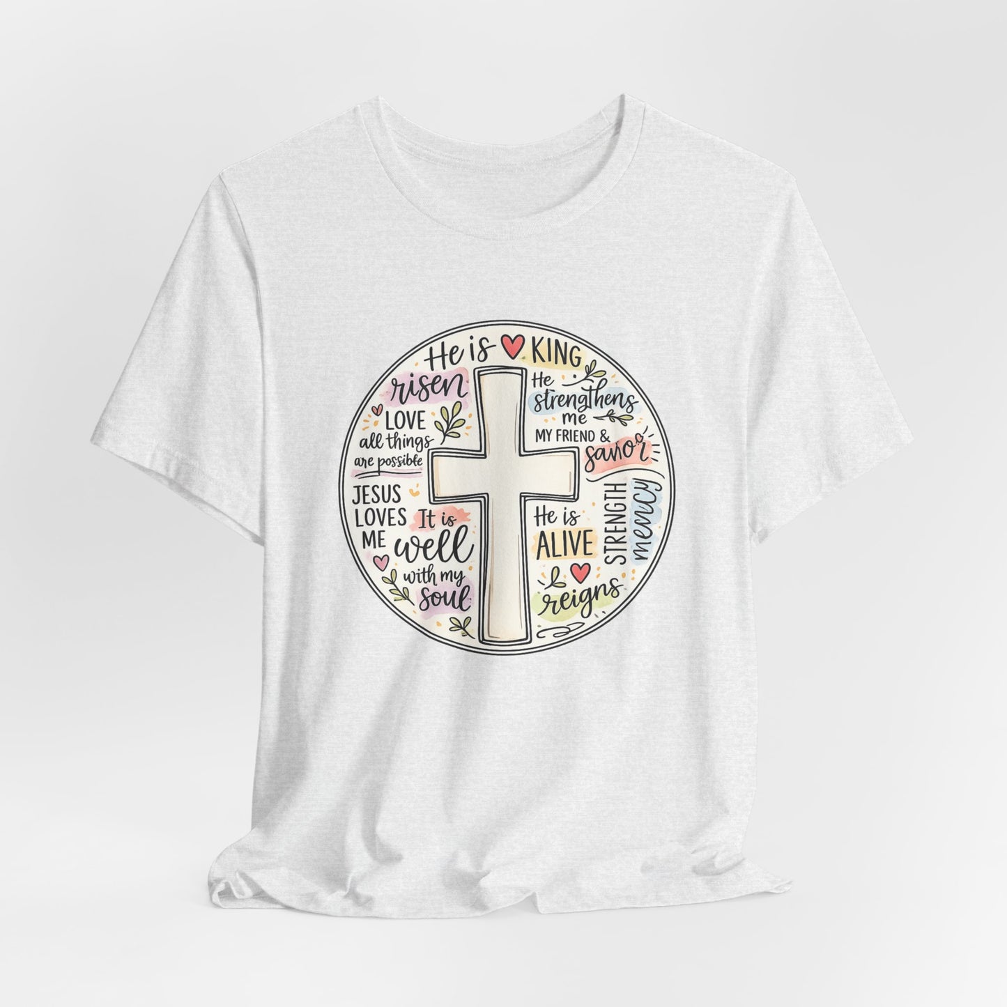 Christian Cross Faith T-Shirt — He Is Risen Inspirational Graphic Tee