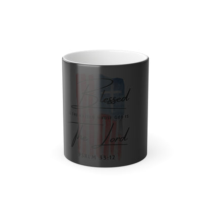 Color-Changing Mug — "Blessed is the nation whose God is the Lord" Psalm 33:12 | Patriotic Faith Coffee Mug, 11oz