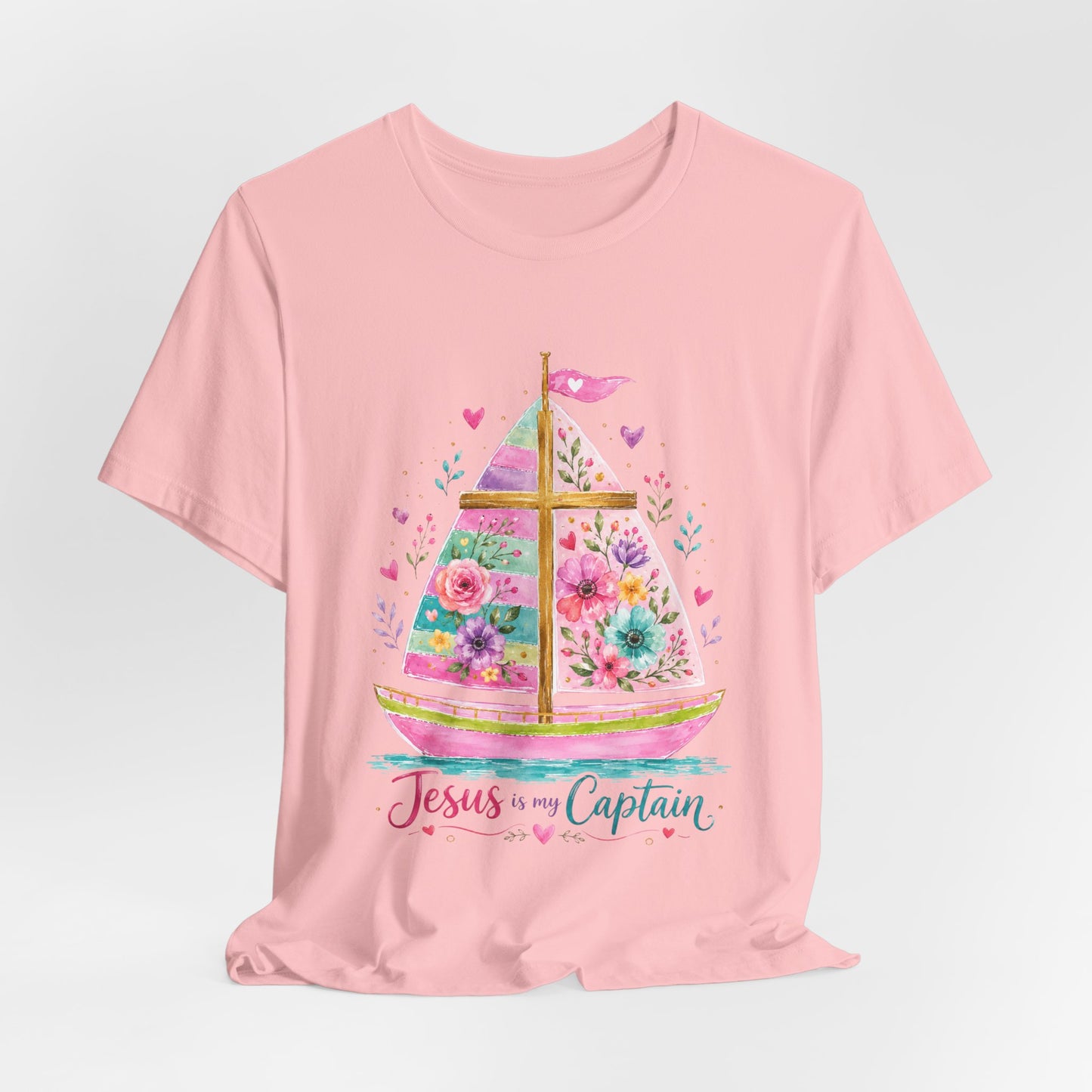 Jesus Is My Captain Floral Sailboat T-Shirt
