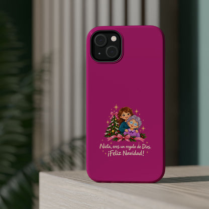 Magenta Christmas Grandma Phone Case — "Abuela, eres un regalo de Dios. ¡Feliz Navidad!" Magnetic Impact-Resistant