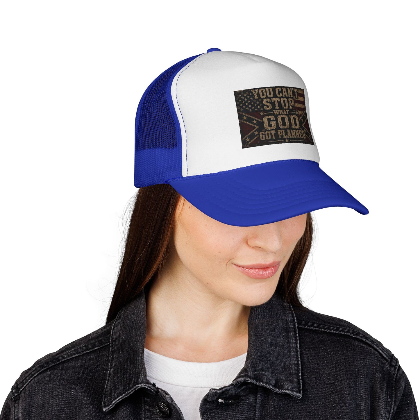 Trucker Hat - "You Can't Stop What God Got Planned" Patriotic Faith Cap