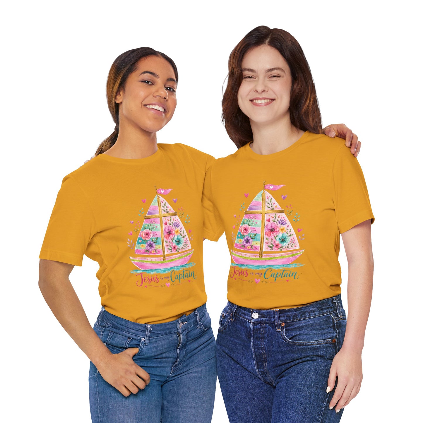 Jesus Is My Captain Floral Sailboat T-Shirt
