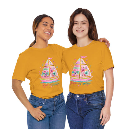 Jesus Is My Captain Floral Sailboat T-Shirt