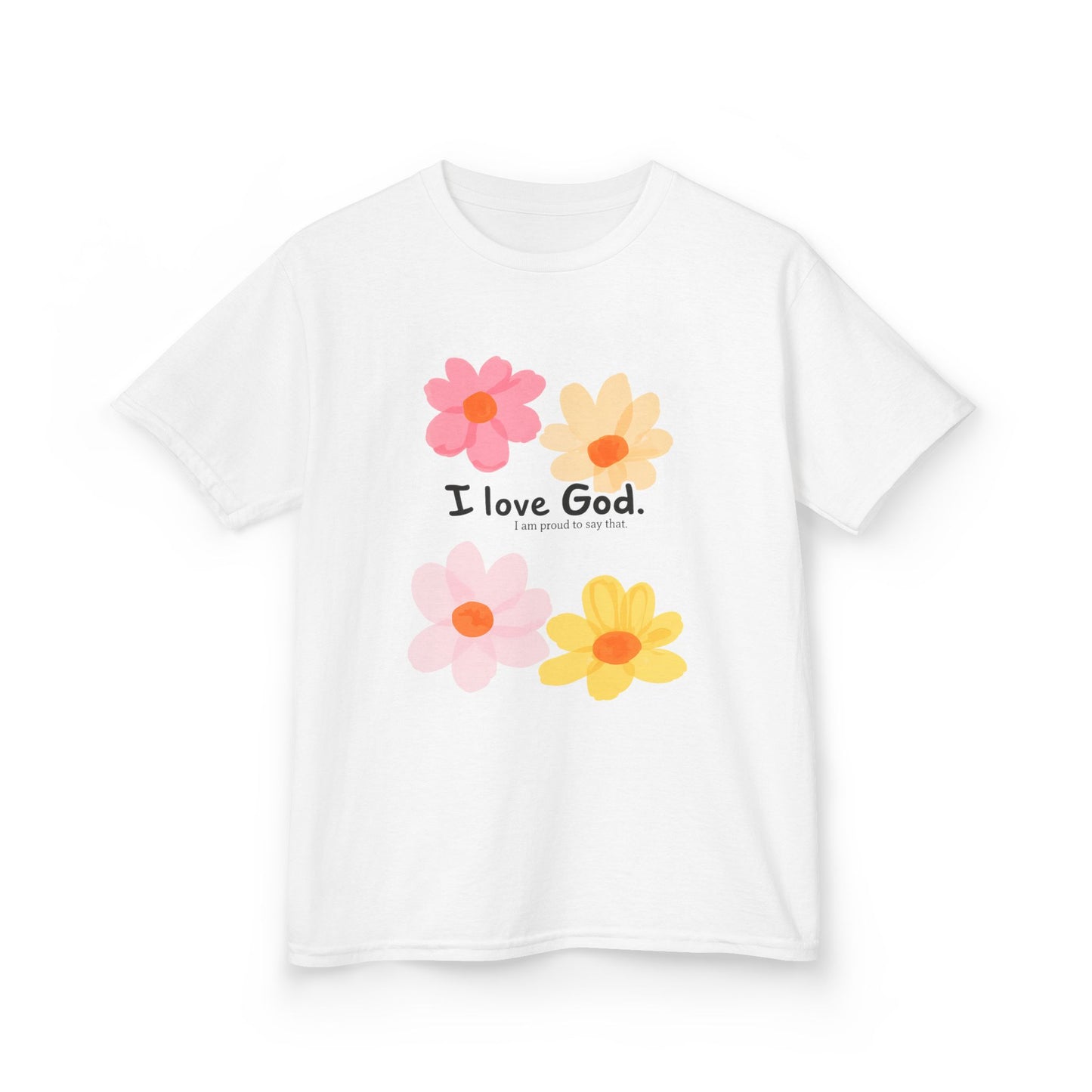 Kids Tee — Floral "I Love God" Christian Shirt for Girls & Boys