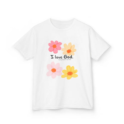 Kids Tee — Floral "I Love God" Christian Shirt for Girls & Boys