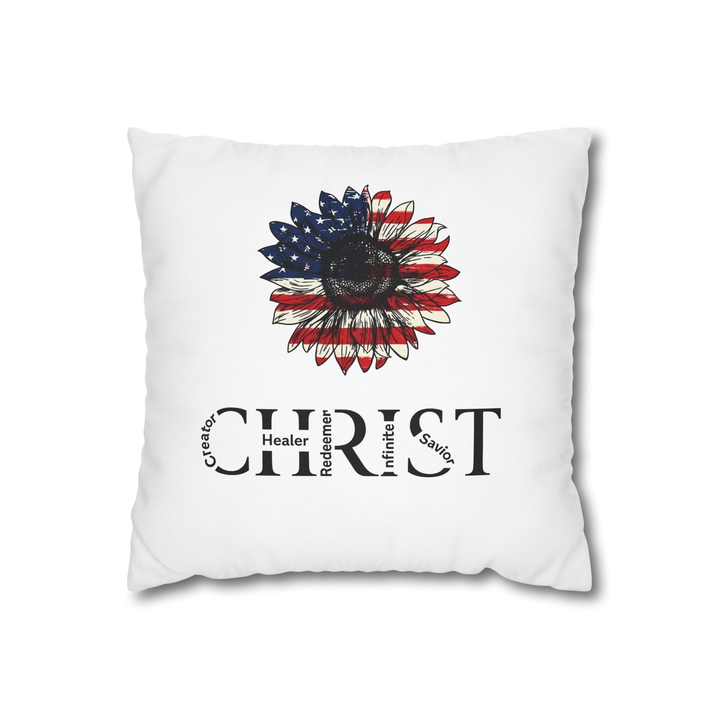 Patriotic Sunflower CHRIST Faith Pillowcase — Christian Decorative Throw Pillow Cover