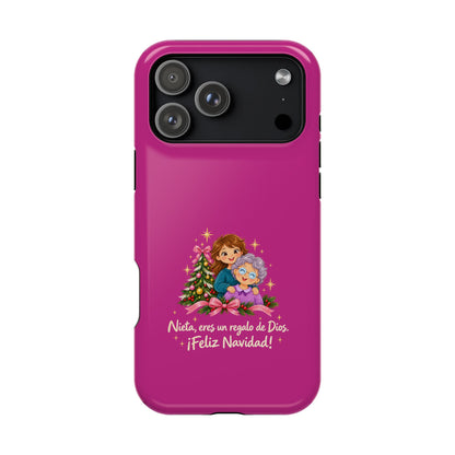 Magenta Christmas Grandma Phone Case — "Abuela, eres un regalo de Dios. ¡Feliz Navidad!" Magnetic Impact-Resistant