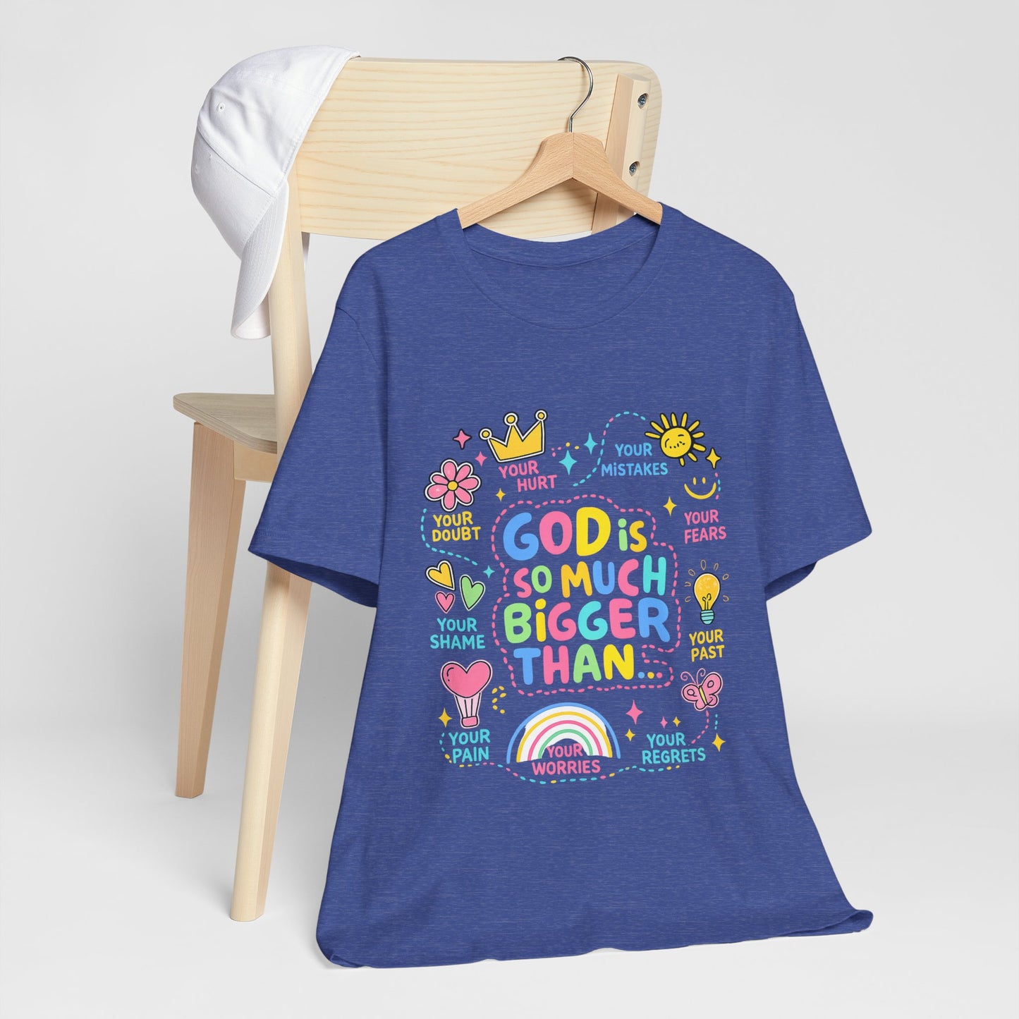 Christian T‑Shirt — "God Is So Much Bigger Than..." Pastel Faith Tee