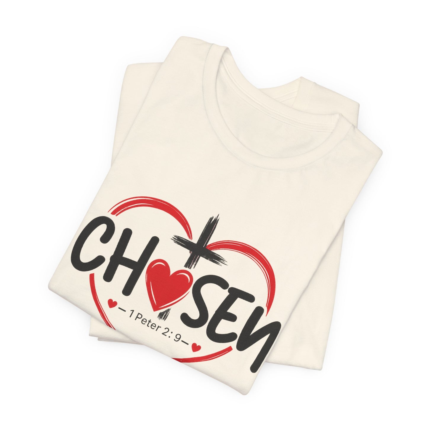 Chosen Heart Christian T-Shirt — "Chosen" with Cross & 1 Peter 2:9 Faith Tee