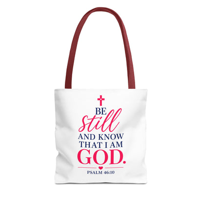 Biblical Tote Bag – “Be Still and Know That I Am God” Psalm 46:10 Inspirational Canvas Tote