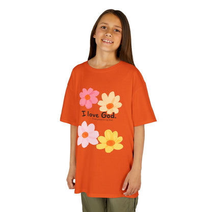 Kids Tee — Floral "I Love God" Christian Shirt for Girls & Boys