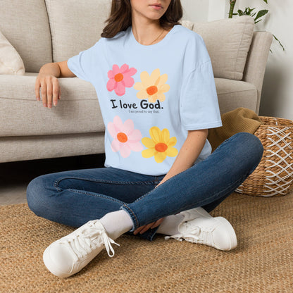 Christian Floral T‑Shirt — "I Love God" Cute Flower Faith Tee