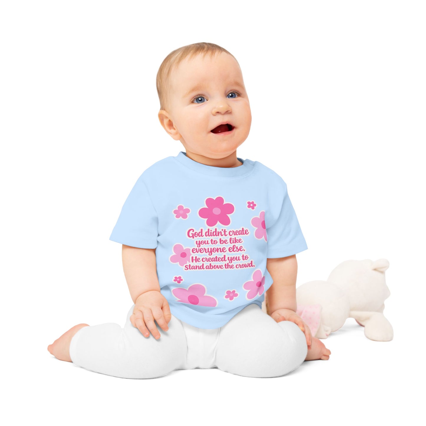 Baby T-Shirt — Pink Floral Christian Baby Tee “I Roll with Jesus” Inspirational Infant Shirt