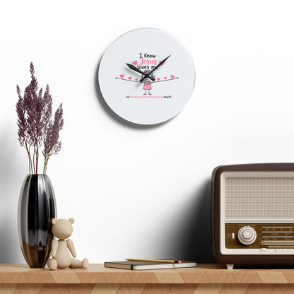 Acrylic Wall Clock — "I Know Jesus Loves Me" Cute Pink Faith Kids' Wall Clock