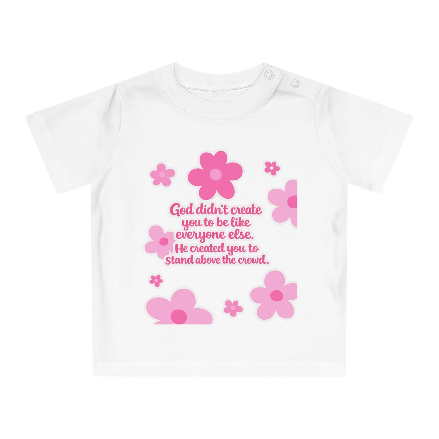 Baby T-Shirt — Pink Floral Christian Baby Tee “I Roll with Jesus” Inspirational Infant Shirt