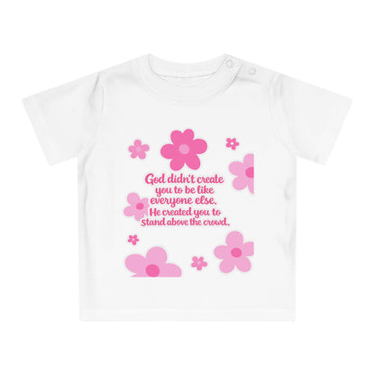 Baby T-Shirt — Pink Floral Christian Baby Tee “I Roll with Jesus” Inspirational Infant Shirt