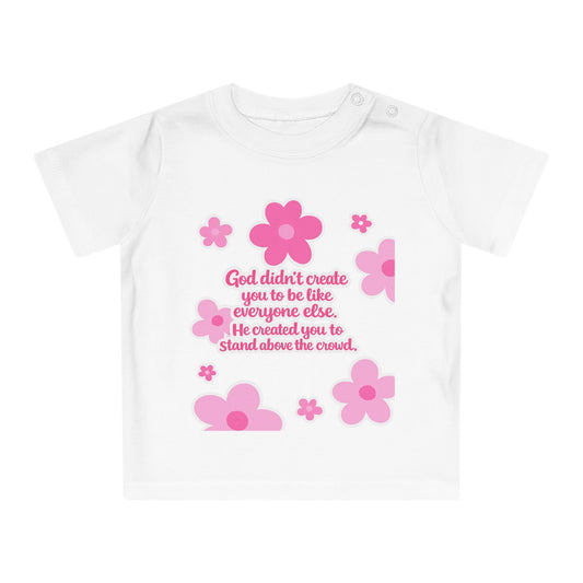 Baby T-Shirt — Pink Floral Christian Baby Tee “I Roll with Jesus” Inspirational Infant Shirt