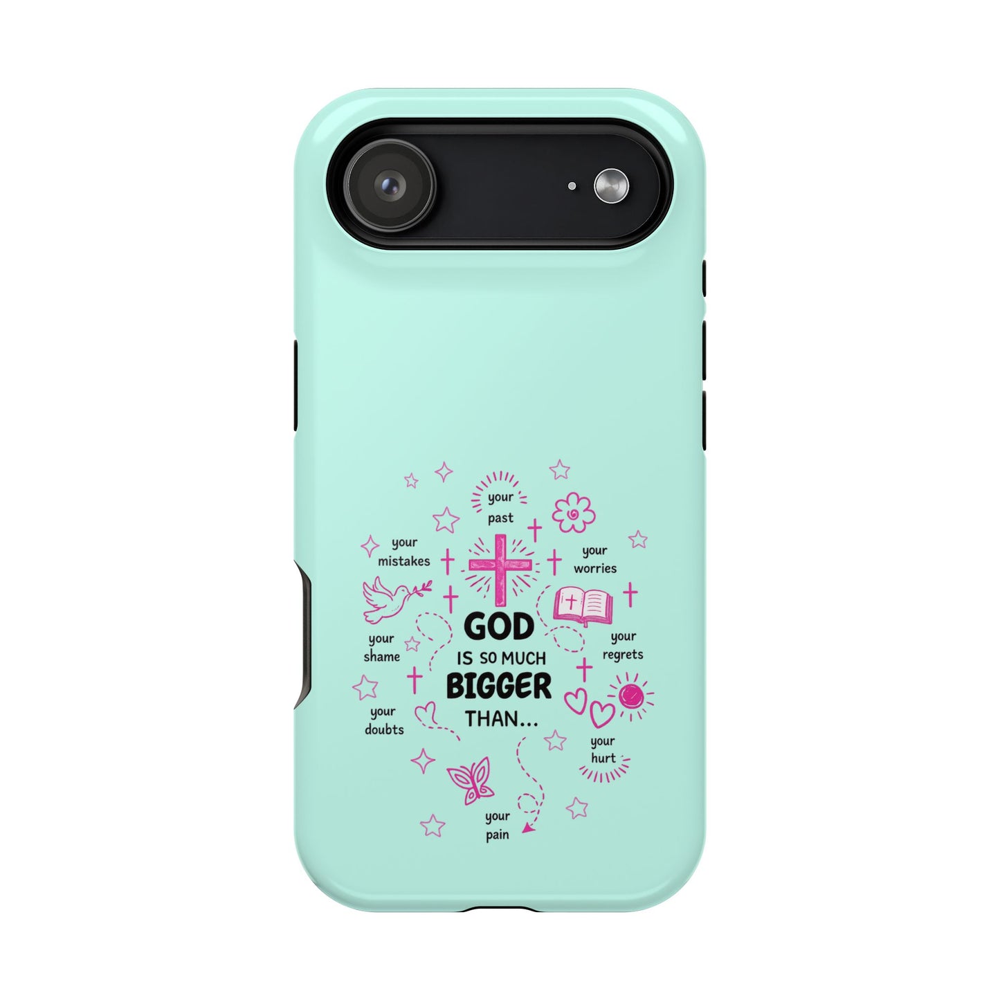 Mint Christian Phone Case — "God Is So Much Bigger Than..." Magnetic Impact-Resistant