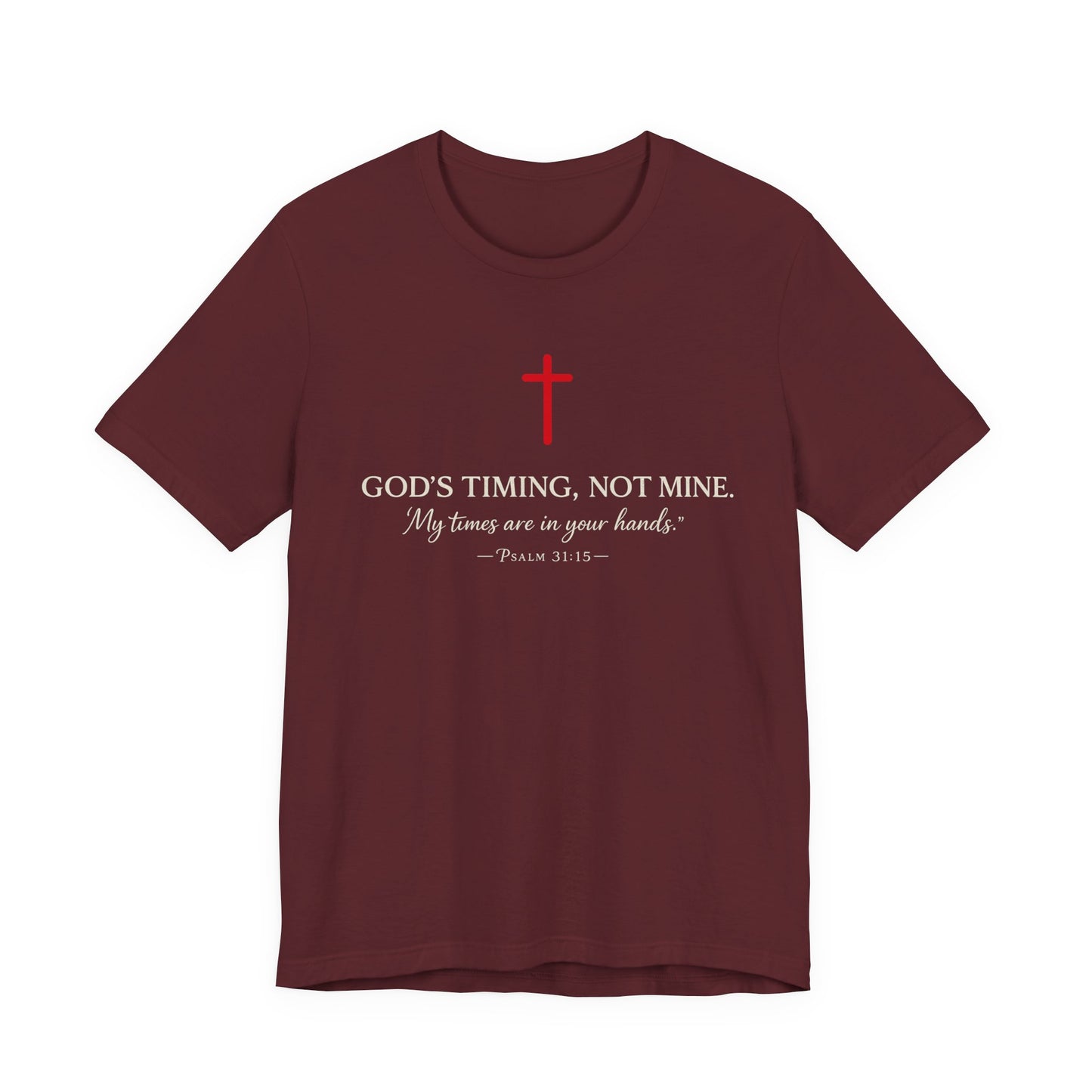 Faith Cross T‑Shirt — "God's Timing, Not Mine" Inspirational Christian Tee