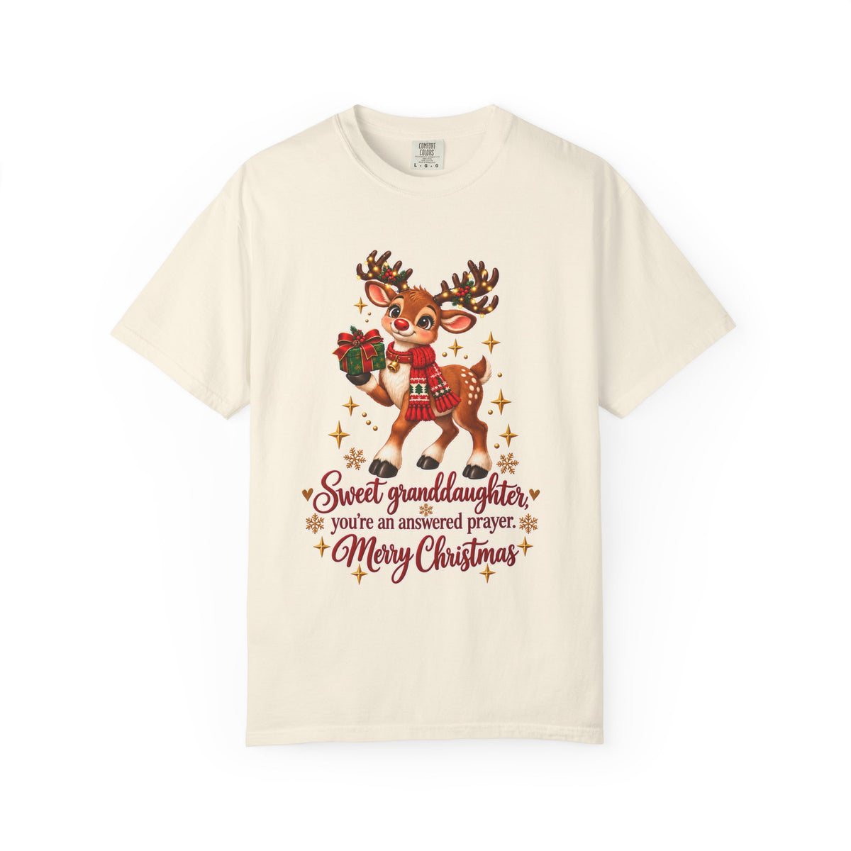Christmas Reindeer T-Shirt — "Sweet Granddaughter You're an Answered Prayer" Holiday Tee
