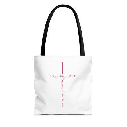 Christian Tote Bag — I Corinthians 16:14 'Do Everything in Love' Cross Design