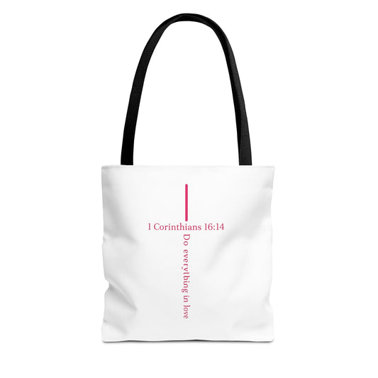 Christian Tote Bag — I Corinthians 16:14 'Do Everything in Love' Cross Design