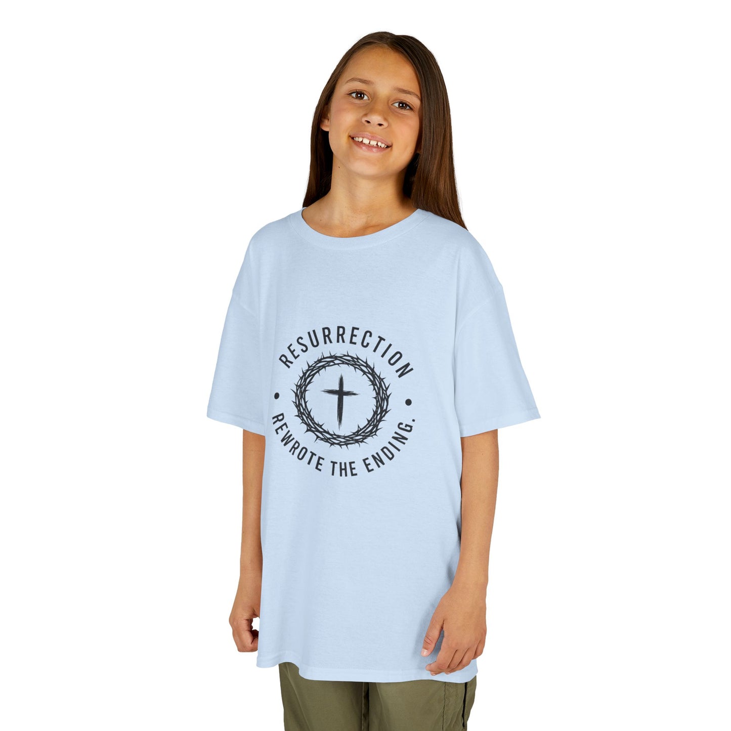 UNISEX KIDS Tee — 'Resurrection: He Wrote the Ending' Cross Graphic
