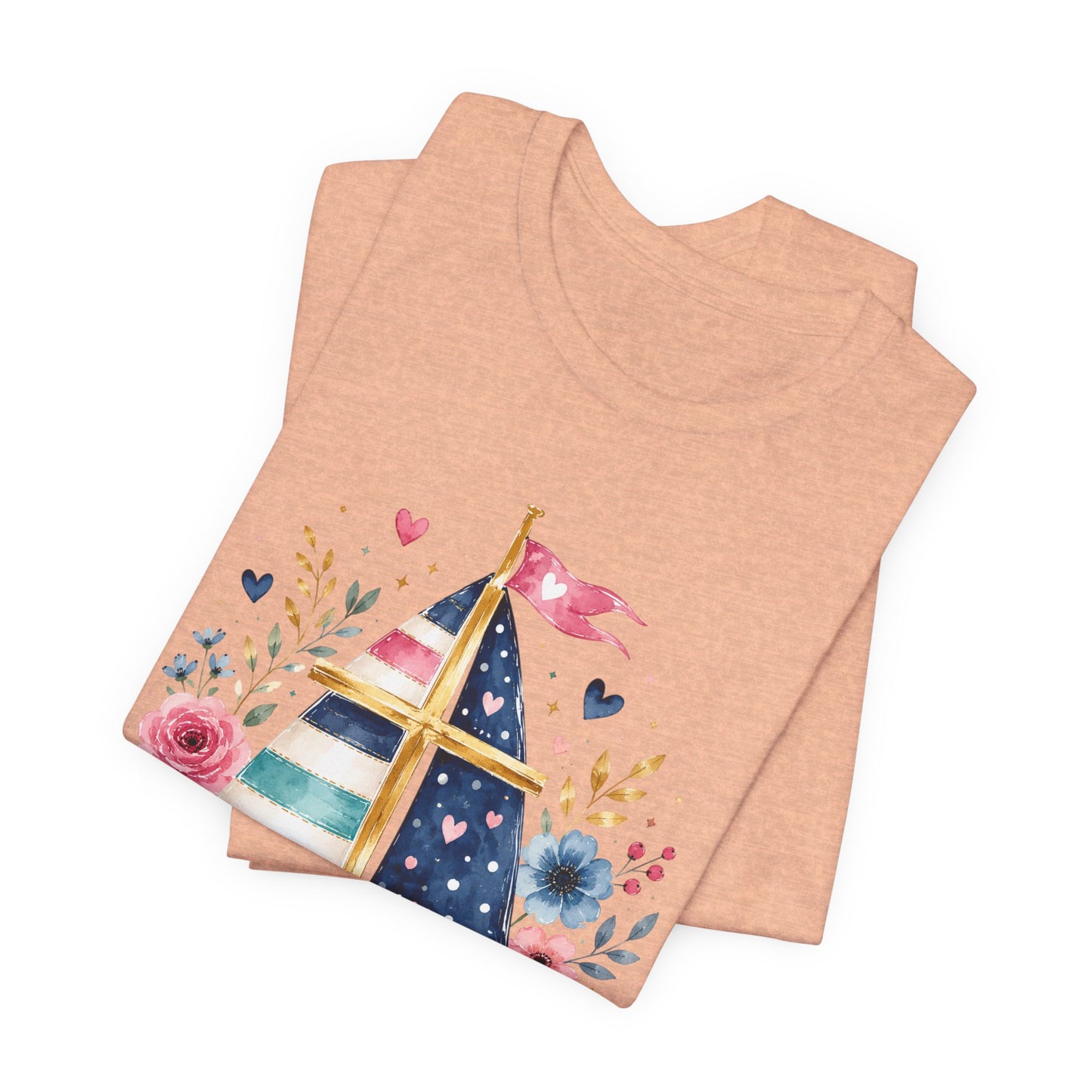 Jesus Is My Caption Sailboat T-Shirt — Floral Patriotic Christian Tee
