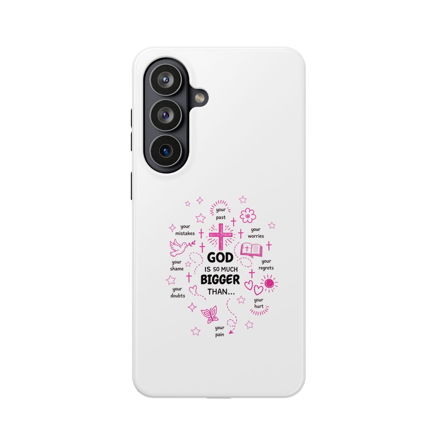 Christian Phone Case — "God Is So Much Bigger Than..." Pink Faith Protective Magnetic Case