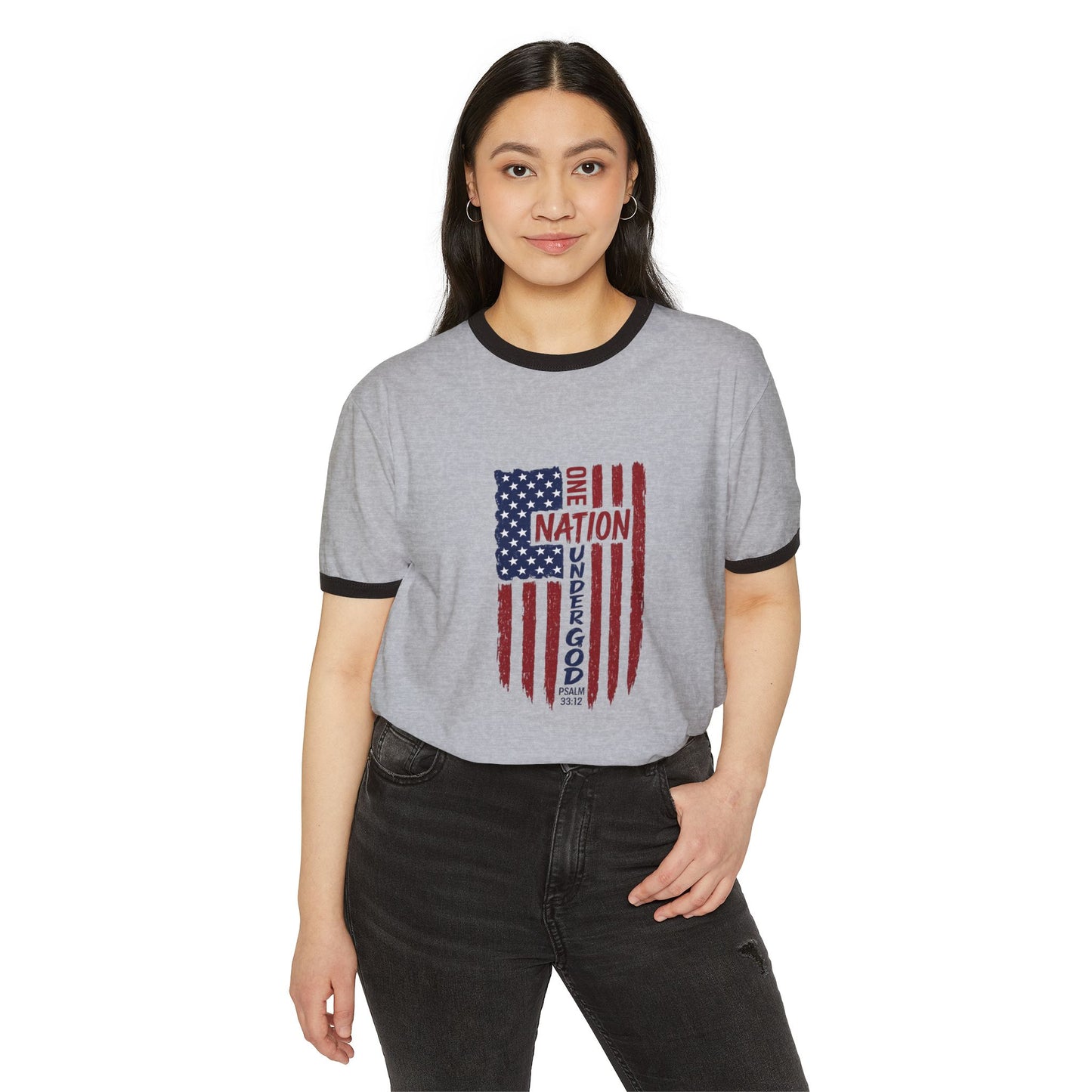One Nation Under God Ringer T‑Shirt — Vintage American Flag Patriotic Tee