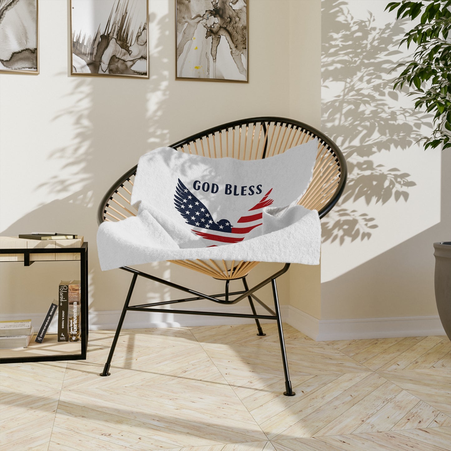 God Bless America Velveteen Blanket – Patriotic Eagle with Psalm 33:12