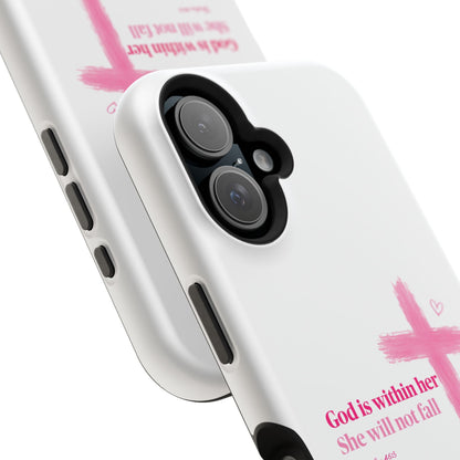 Phone Case — "God is within her, She will not fall" Pink Cross Magnetic Impact-Resistant Case