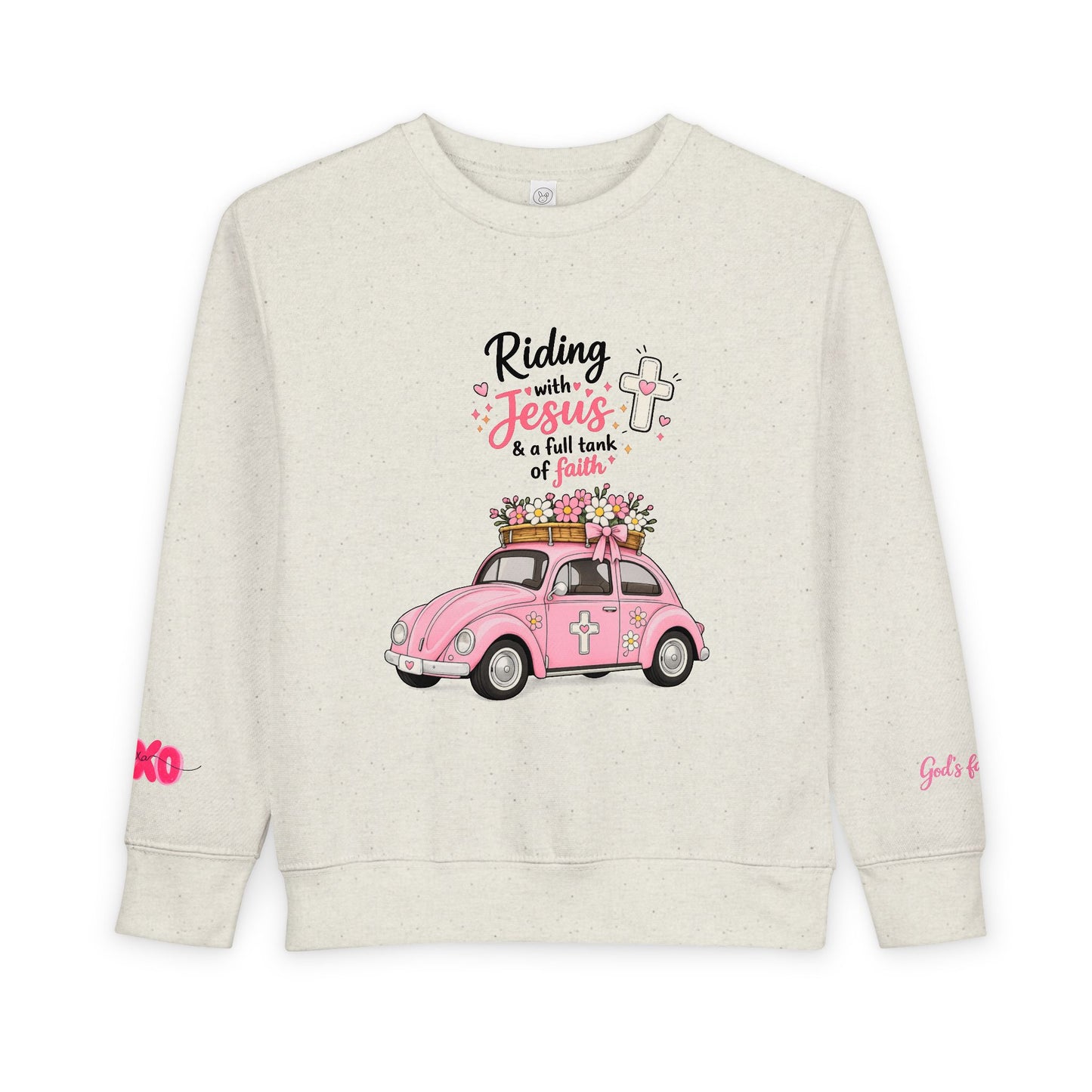 Toddler Sweatshirt - "Riding with Jesus" Pink Beetle Faith Kids Pullover